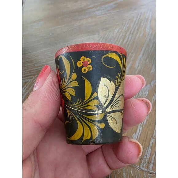 Vintage Hand-Painted Floral Wooden Shot Glasses Set Of 3 - Picture 11 of 16